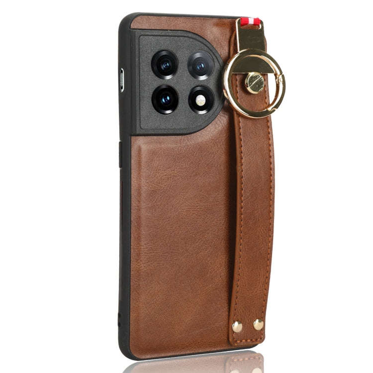 For OnePlus 11R 5G Wristband Leather Back Phone Case(Brown)