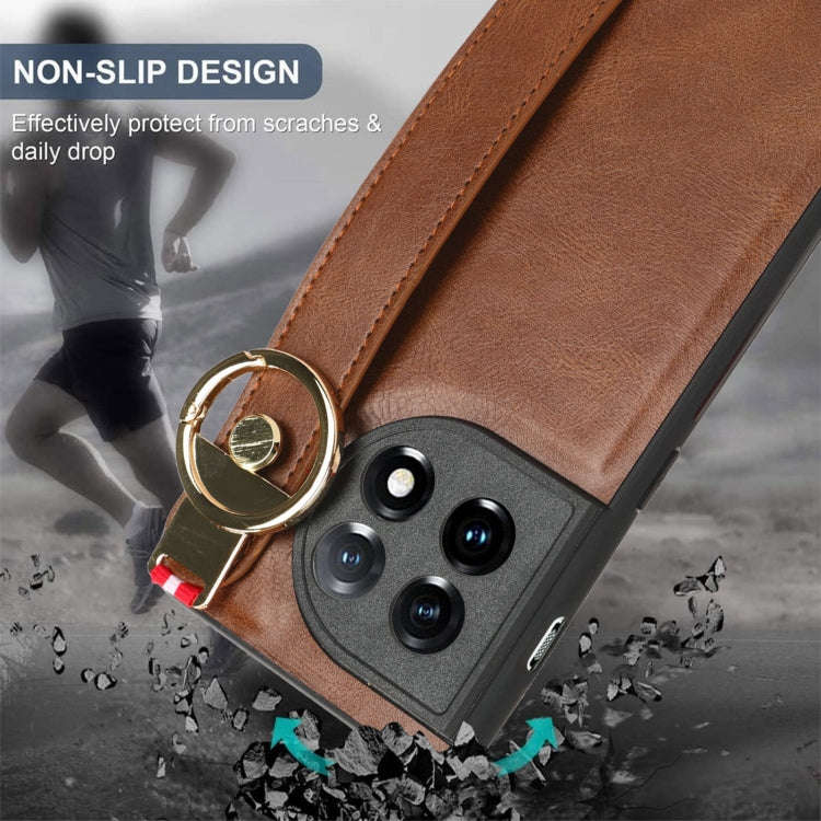 For OnePlus 11R 5G Wristband Leather Back Phone Case(Brown)