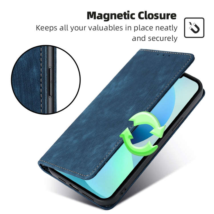 For Honor X40 RFID Anti-theft Brush Magnetic Leather Phone Case(Blue)