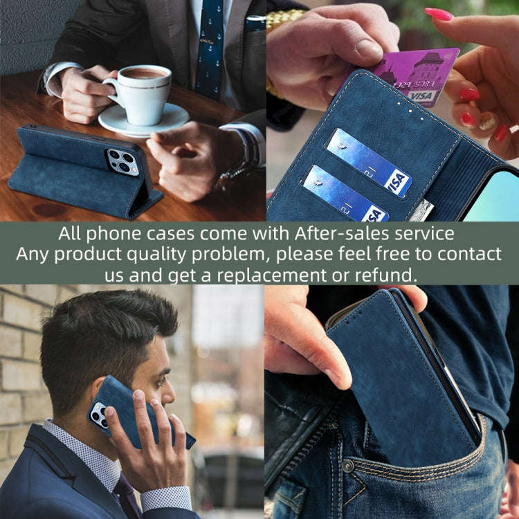 For Honor X40 RFID Anti-theft Brush Magnetic Leather Phone Case(Blue)