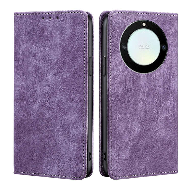 For Honor X40 RFID Anti-theft Brush Magnetic Leather Phone Case(Purple)