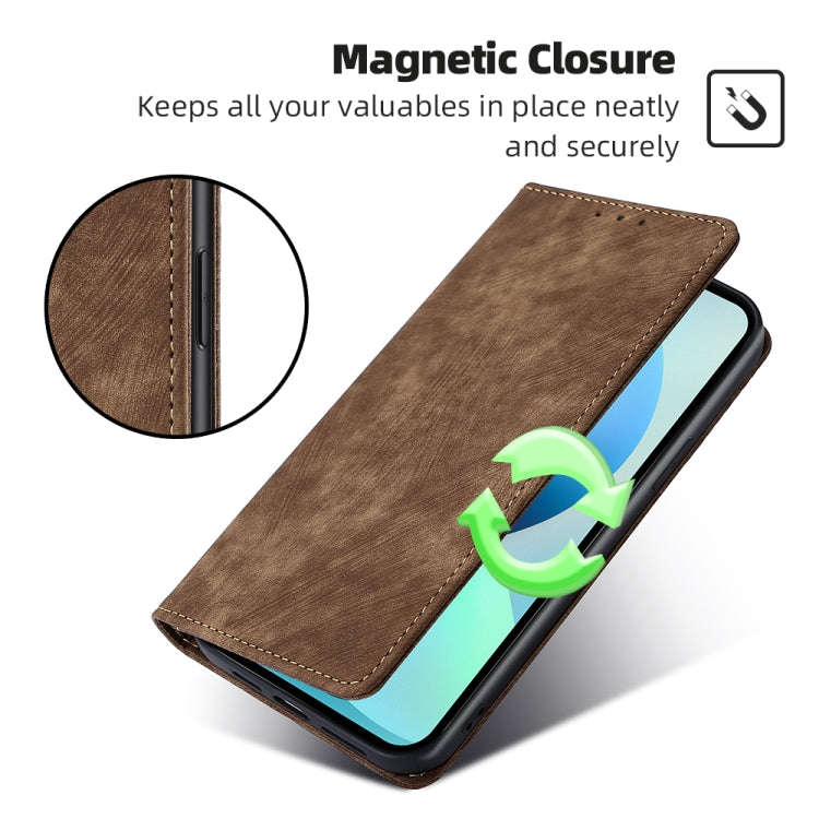 For Infinix Hot 11 Play RFID Anti-theft Brush Magnetic Leather Phone Case(Brown)