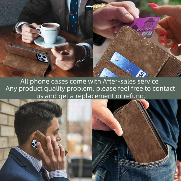 For Infinix Hot 11 Play RFID Anti-theft Brush Magnetic Leather Phone Case(Brown)