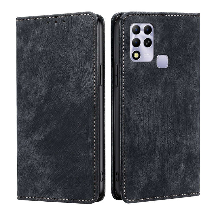 For Infinix Hot 11 Russian Version RFID Anti-theft Brush Magnetic Leather Phone Case(Black)