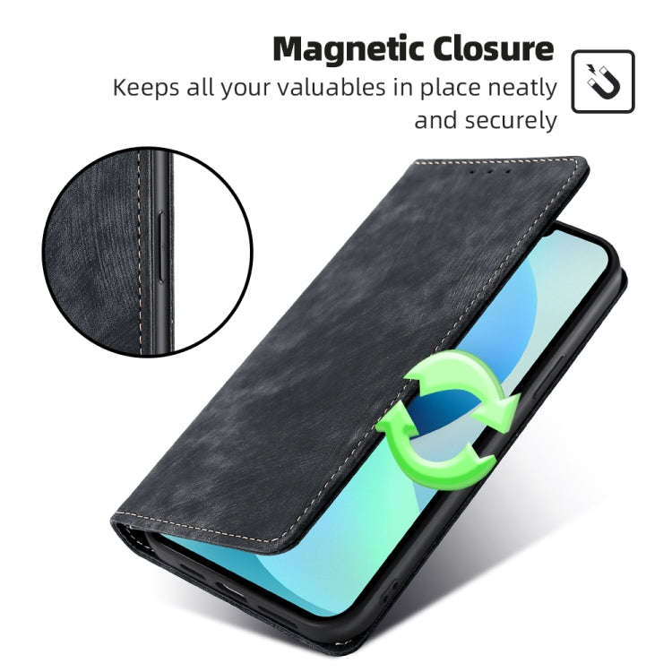 For Infinix Hot 11 Russian Version RFID Anti-theft Brush Magnetic Leather Phone Case(Black)