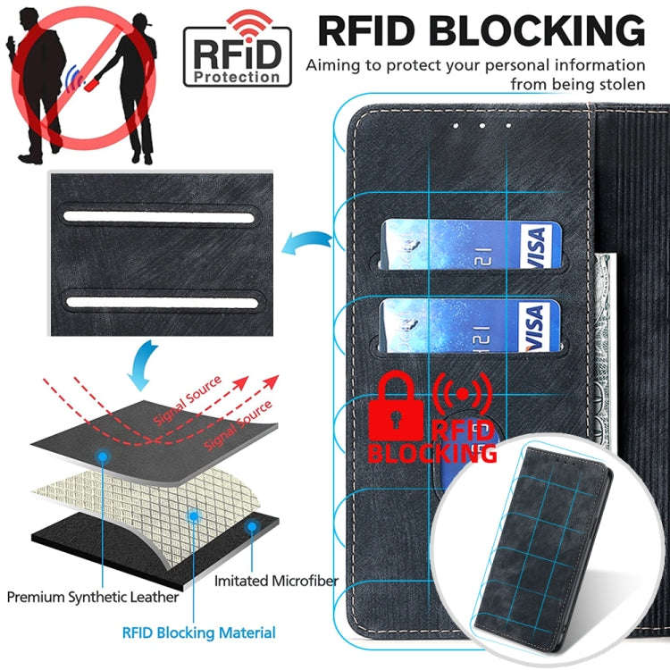 For Infinix Hot 11 Russian Version RFID Anti-theft Brush Magnetic Leather Phone Case(Black)