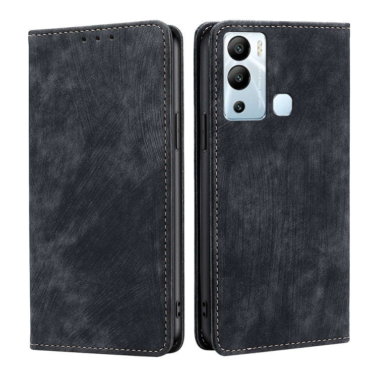 For Infinix Hot 12i RFID Anti-theft Brush Magnetic Leather Phone Case(Black)