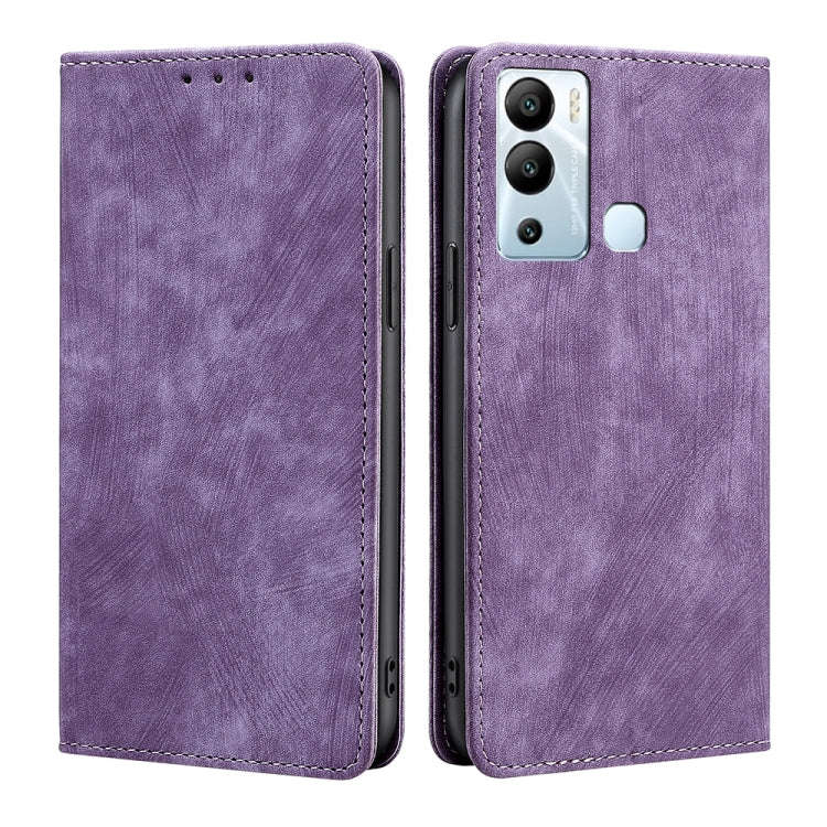 For Infinix Hot 12i RFID Anti-theft Brush Magnetic Leather Phone Case(Purple)