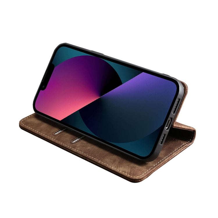 For Infinix Hot 20 4G RFID Anti-theft Brush Magnetic Leather Phone Case(Brown)