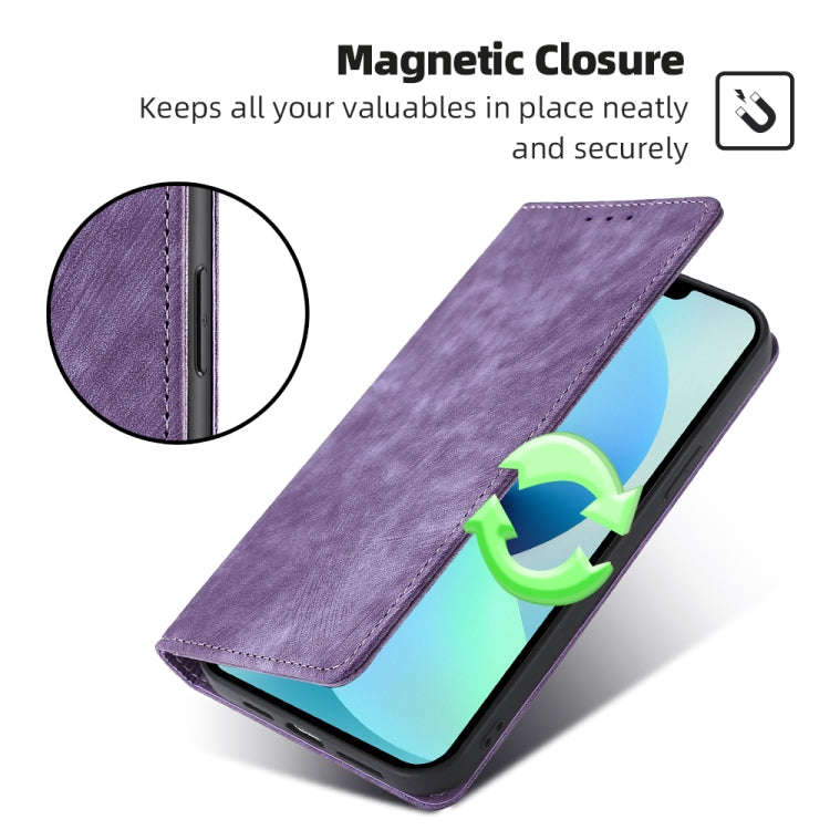 For Infinix Hot 20i RFID Anti-theft Brush Magnetic Leather Phone Case(Purple)