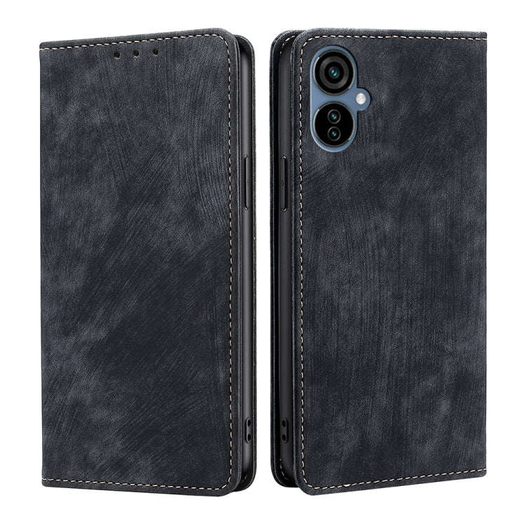 For Tecno Camon 19 Neo RFID Anti-theft Brush Magnetic Leather Phone Case(Black)