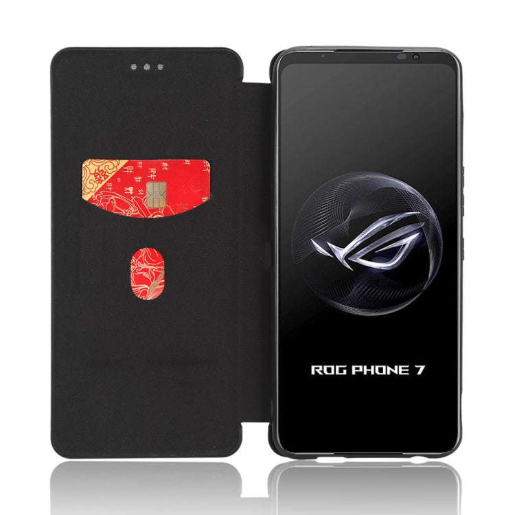 For ASUS ROG Phone 7 Carbon Fiber Texture Flip Leather Phone Case(Black)