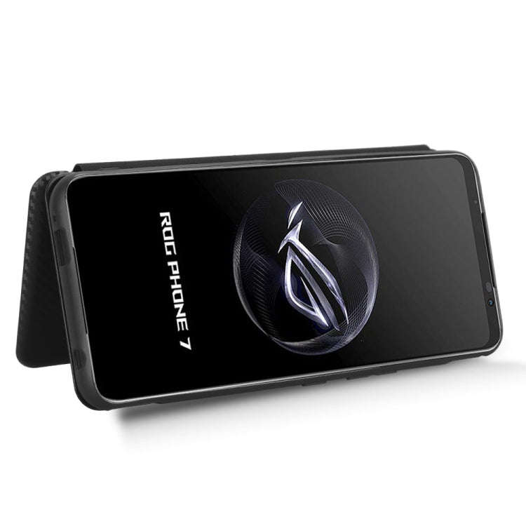 For ASUS ROG Phone 7 Carbon Fiber Texture Flip Leather Phone Case(Black)