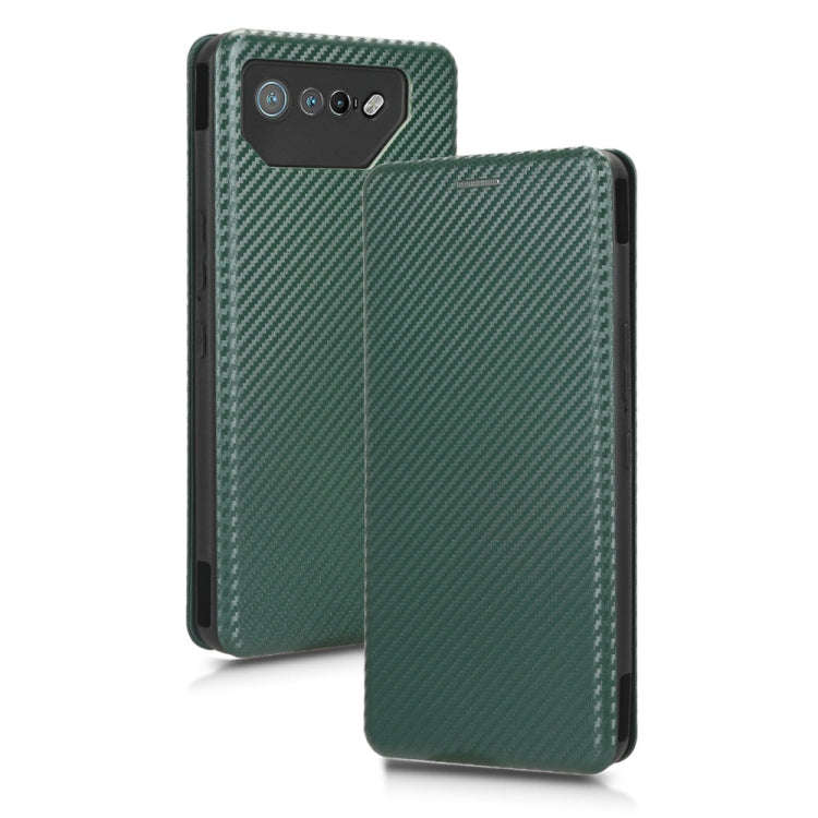 For ASUS ROG Phone 7 Carbon Fiber Texture Flip Leather Phone Case(Green)