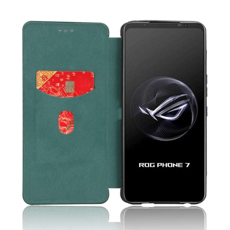 For ASUS ROG Phone 7 Carbon Fiber Texture Flip Leather Phone Case(Green)
