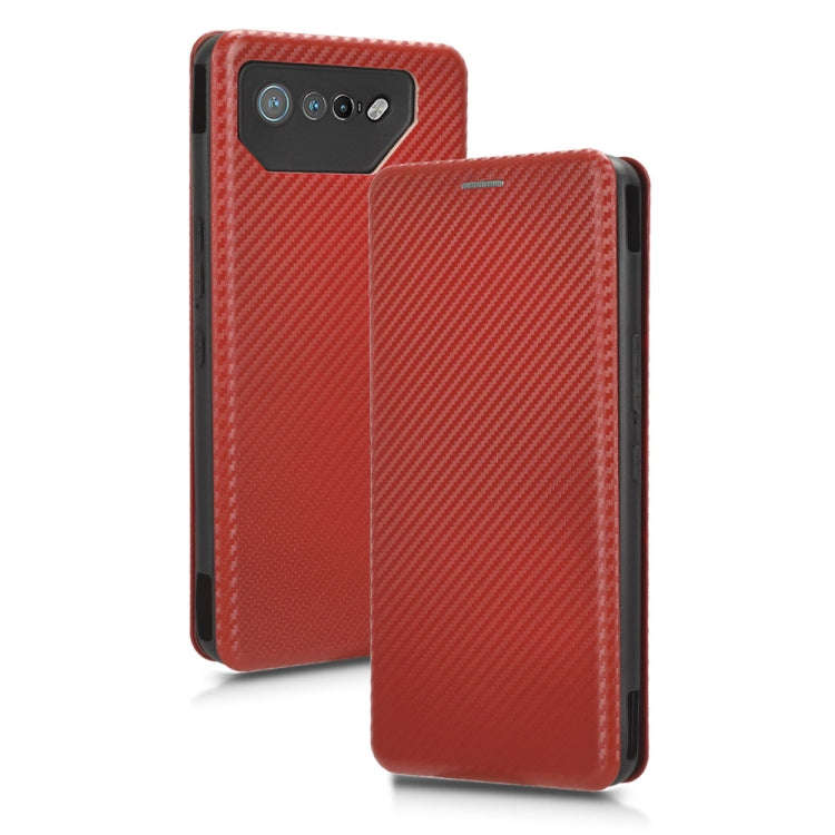 For ASUS ROG Phone 7 Carbon Fiber Texture Flip Leather Phone Case(Brown)
