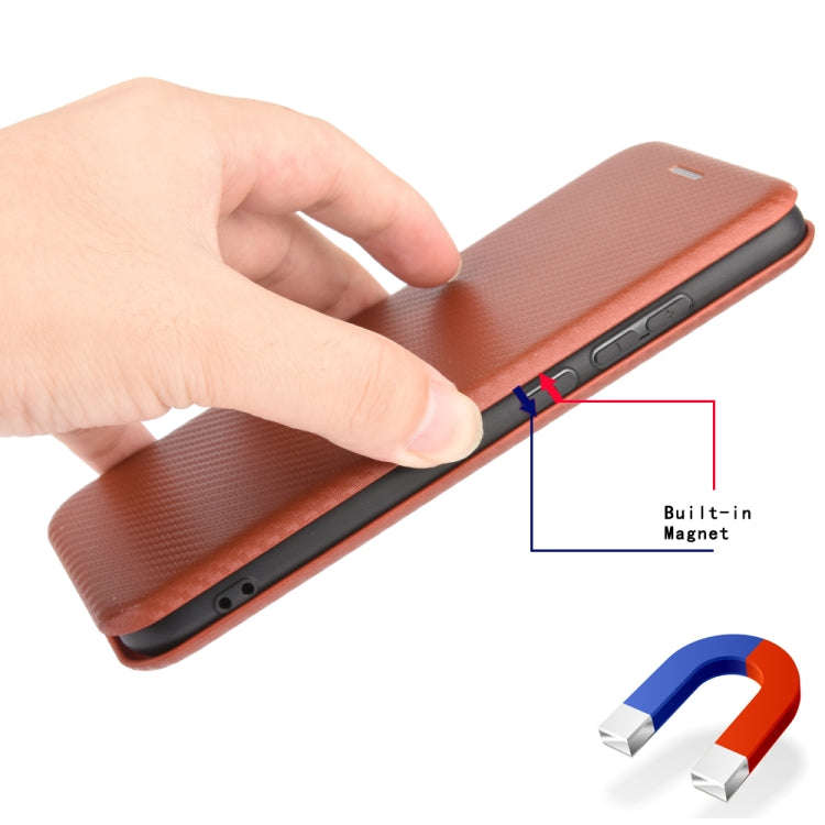 For ASUS ROG Phone 7 Carbon Fiber Texture Flip Leather Phone Case(Brown)