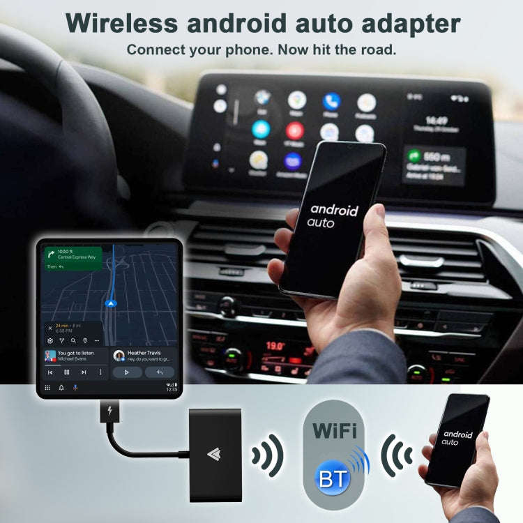 THT-020-2+ USB + USB-C / Type-C Wired to Wireless Carplay Adapter for Android Smartphone(Black)