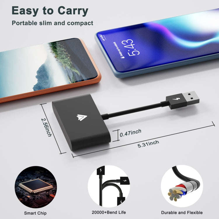 THT-020-2+ USB + USB-C / Type-C Wired to Wireless Carplay Adapter for Android Smartphone(Black)