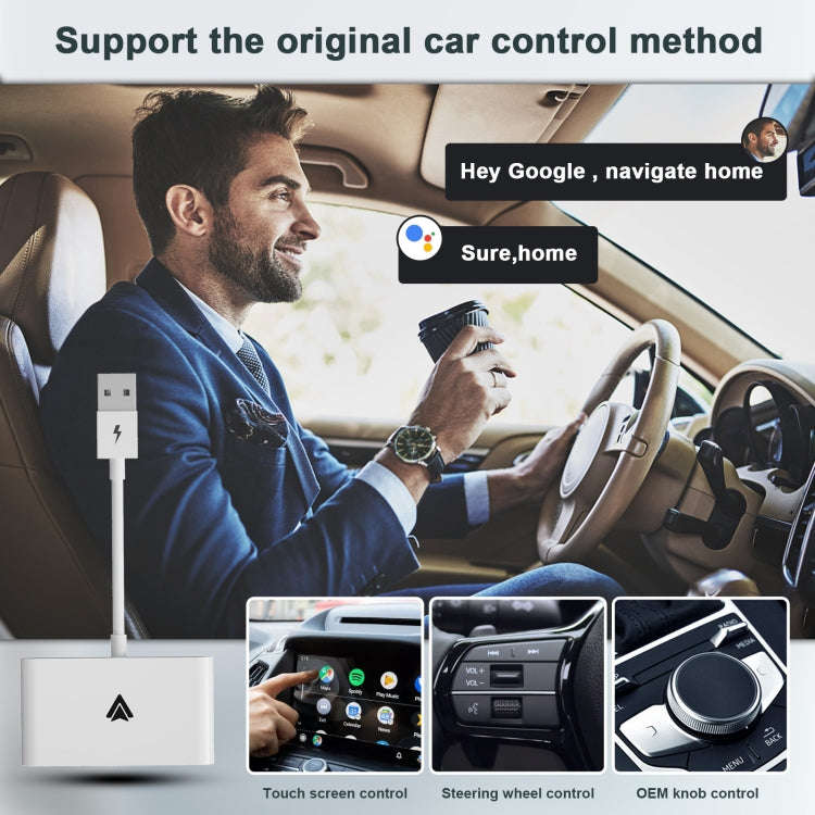 THT-020-2+ USB + USB-C / Type-C Wired to Wireless Carplay Adapter for Android Smartphone(White)