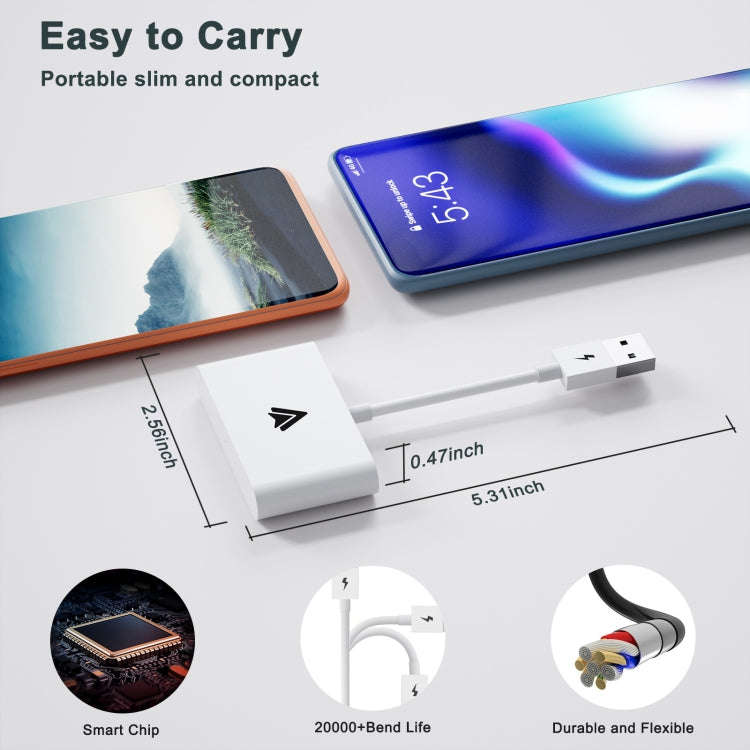 THT-020-2+ USB + USB-C / Type-C Wired to Wireless Carplay Adapter for Android Smartphone(White)