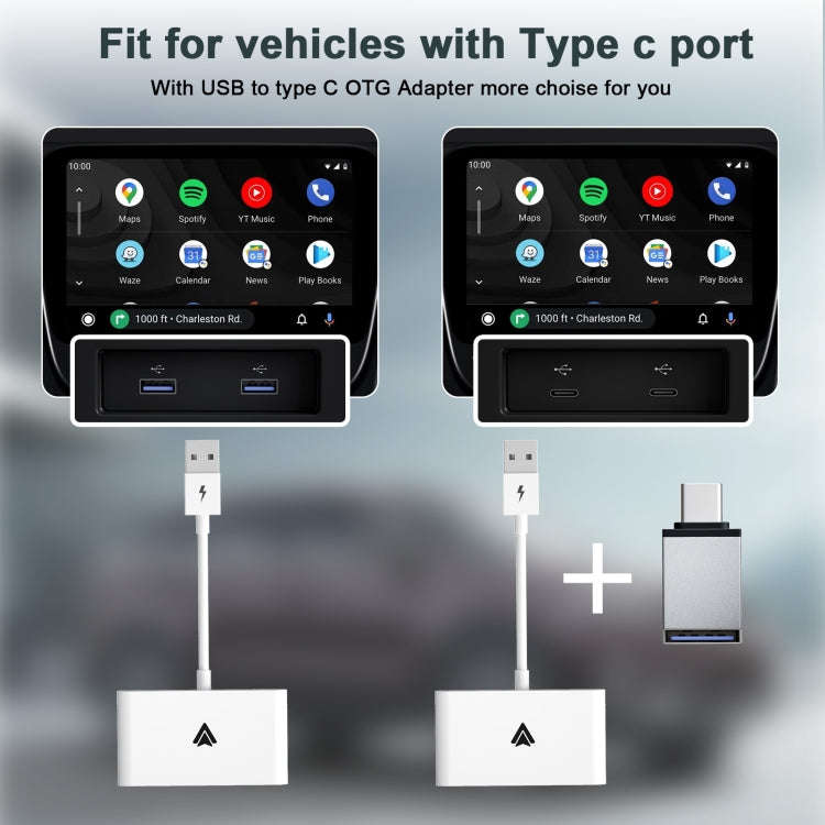 THT-020-2+ USB + USB-C / Type-C Wired to Wireless Carplay Adapter for Android Smartphone(White)