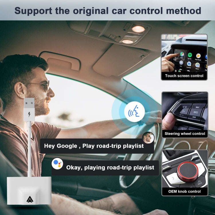 THT-020-3+ USB + USB-C / Type-C Wired to Wireless Carplay Adapter for Android Smartphone(White)