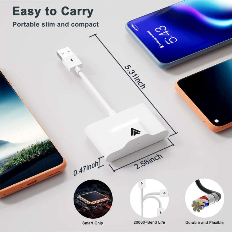 THT-020-3+ USB + USB-C / Type-C Wired to Wireless Carplay Adapter for Android Smartphone(White)