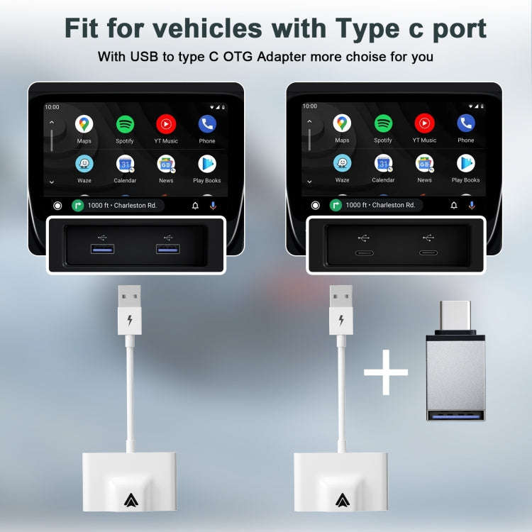 THT-020-3+ USB + USB-C / Type-C Wired to Wireless Carplay Adapter for Android Smartphone(White)