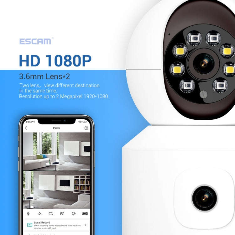 ESCAM QF010 2x2MP Dual Lens Dual Screen Surveillance WiFi Camera Support Two-way Voice & Motion D...