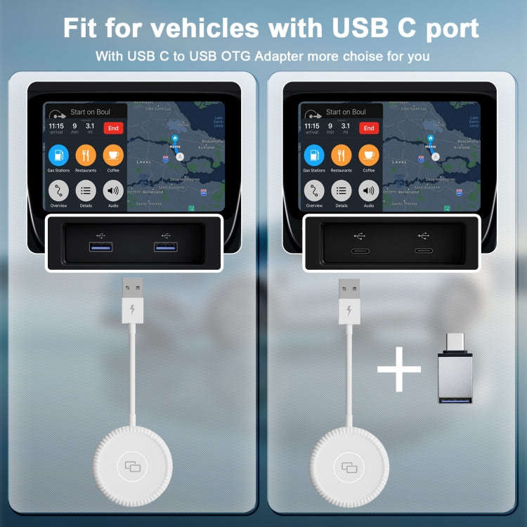 THT-020-6 USB + USB-C / Type-C Carplay Mirror Adapter for iPhone(White)