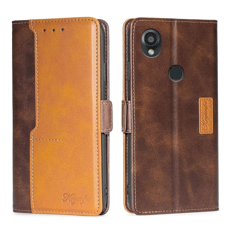 For Kyocera Digno SX3-KYG02 Contrast Color Side Buckle Leather Phone Case(Dark Brown + Gold)
