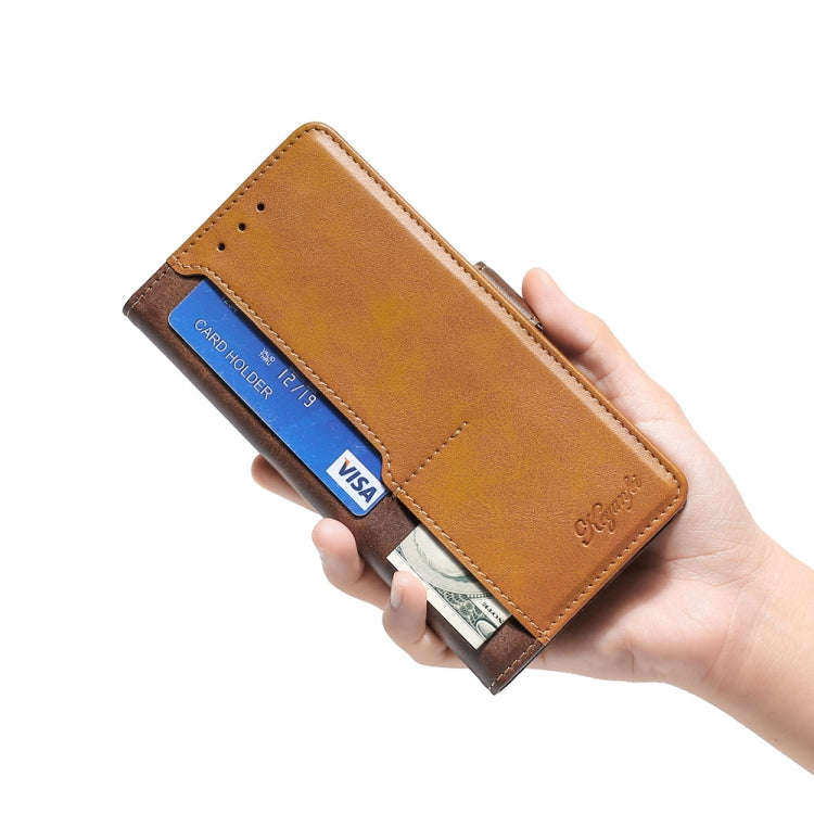 For Kyocera Digno SX3-KYG02 Contrast Color Side Buckle Leather Phone Case(Dark Brown + Gold)