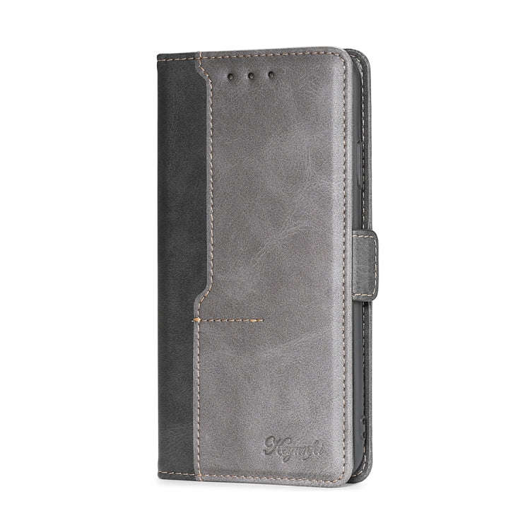 For Nokia C22 Contrast Color Side Buckle Leather Phone Case(Black + Grey)