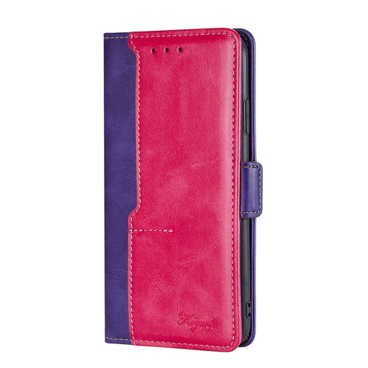 For Nokia C22 Contrast Color Side Buckle Leather Phone Case(Purple + Rose Red)