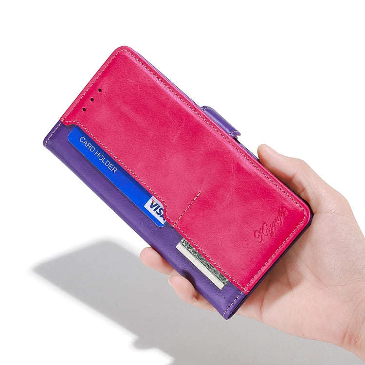For Nokia C22 Contrast Color Side Buckle Leather Phone Case(Purple + Rose Red)