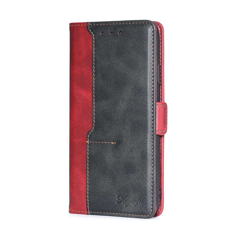 For Nokia C32 Contrast Color Side Buckle Leather Phone Case(Red + Black)