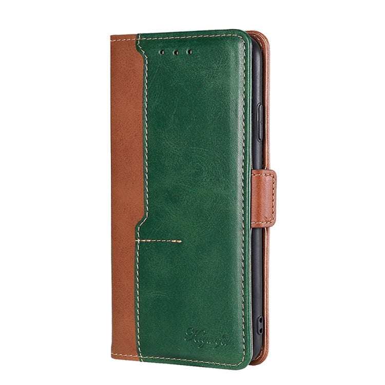 For Nokia C32 Contrast Color Side Buckle Leather Phone Case(Light Brown + Green)
