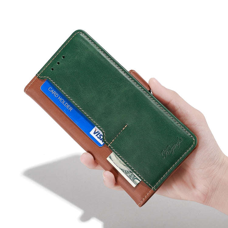 For Nokia C32 Contrast Color Side Buckle Leather Phone Case(Light Brown + Green)