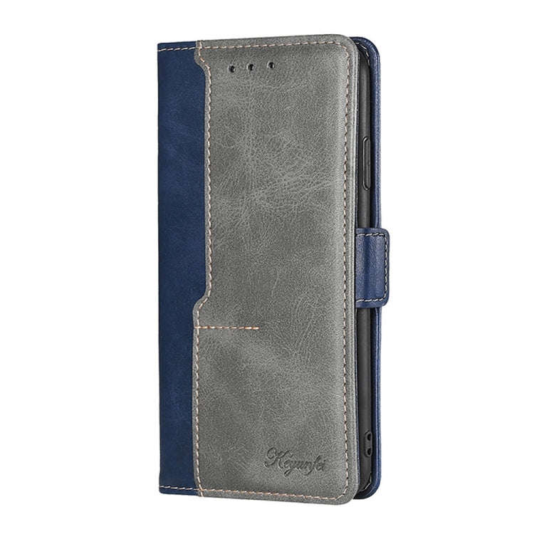 For Nokia C32 Contrast Color Side Buckle Leather Phone Case(Blue + Grey)