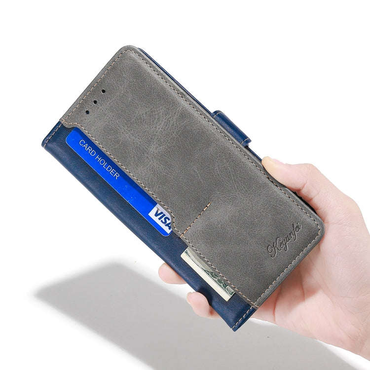 For Nokia C32 Contrast Color Side Buckle Leather Phone Case(Blue + Grey)