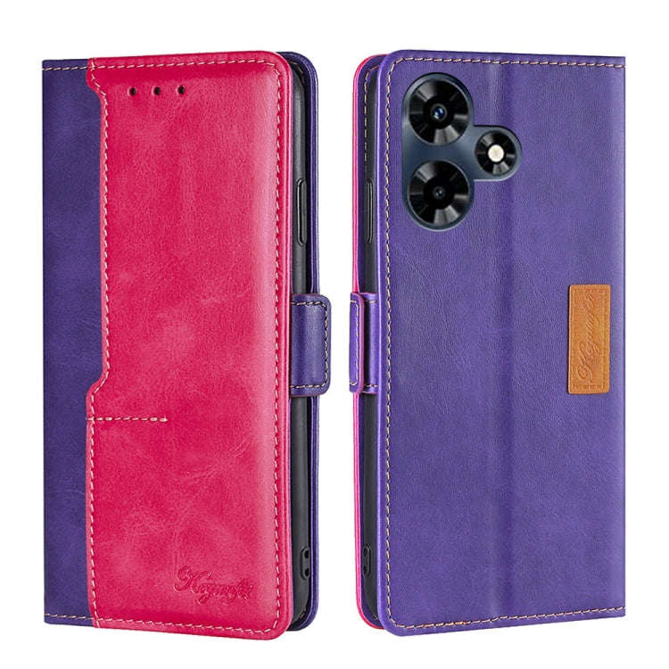 For Infinix Hot 30 4G Contrast Color Side Buckle Leather Phone Case(Purple + Rose Red)