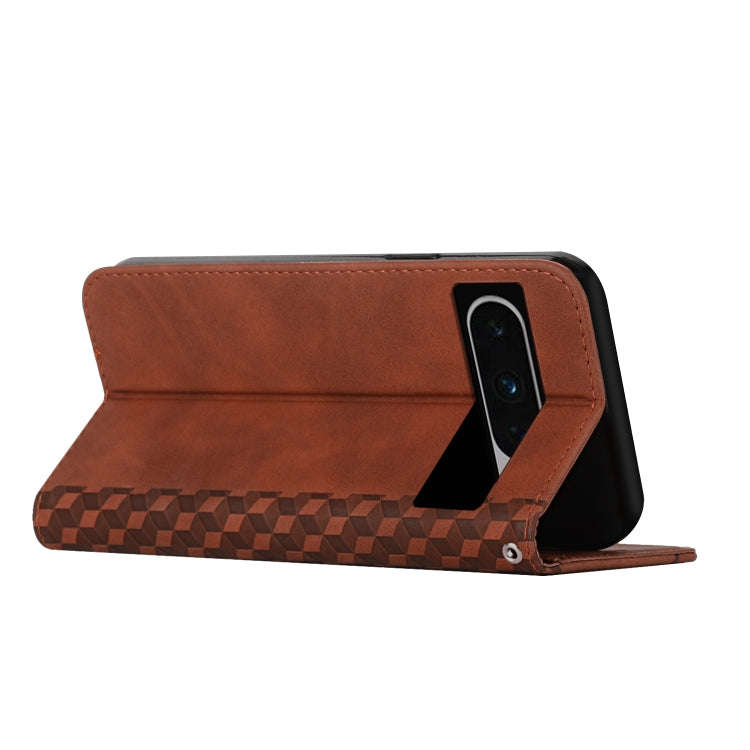 For Google Pixel 8 Pro Diamond Pattern Skin Feel Magnetic Leather Phone Case(Brown)