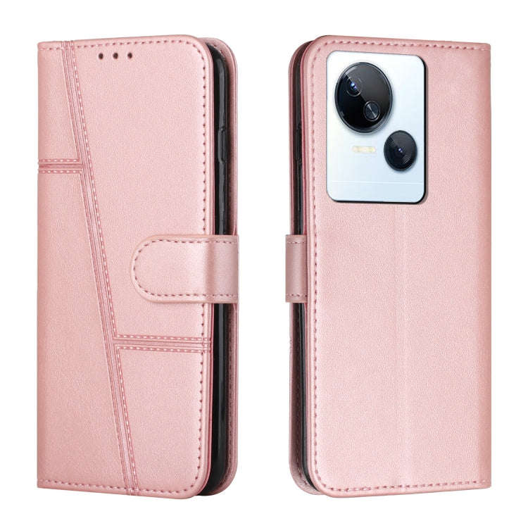 For Tecno Spark 10 5G Stitching Calf Texture Buckle Leather Phone Case(Rose Gold)