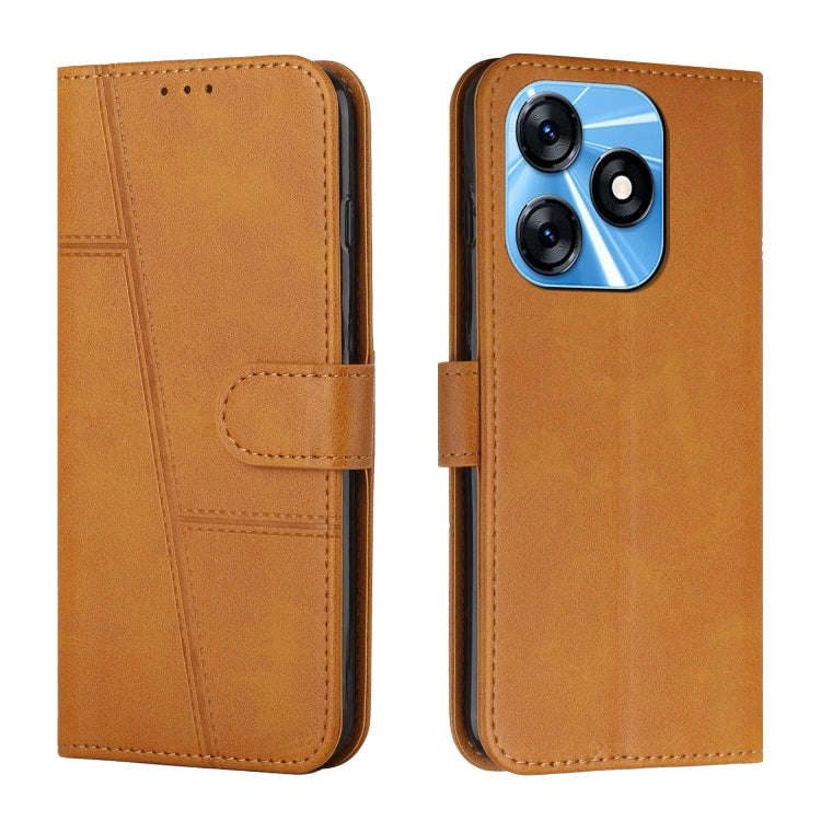 For Tecno Spark 10C Stitching Calf Texture Buckle Leather Phone Case(Yellow)