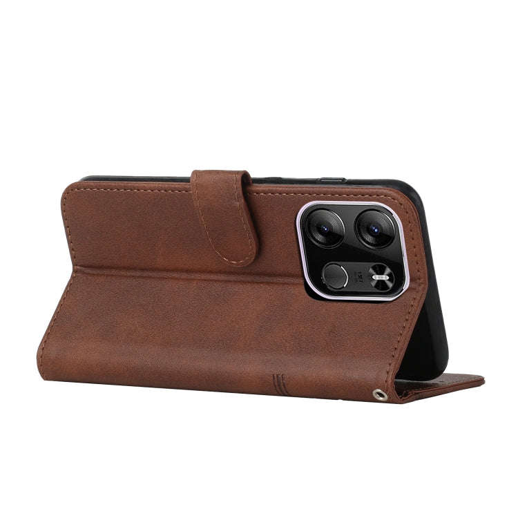 For Tecno Pop 7 Pro Stitching Calf Texture Buckle Leather Phone Case(Brown)