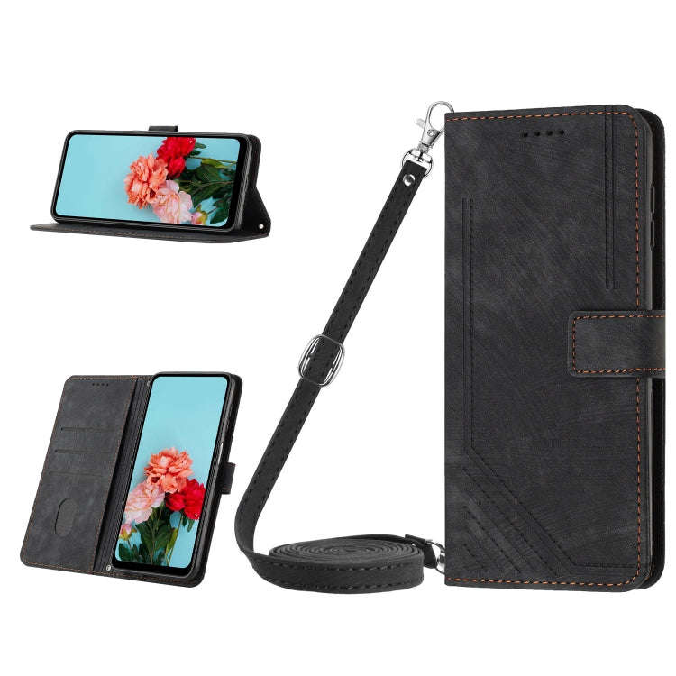 For Google Pixel 8 Pro Skin Feel Stripe Pattern Leather Phone Case with Lanyard(Black)
