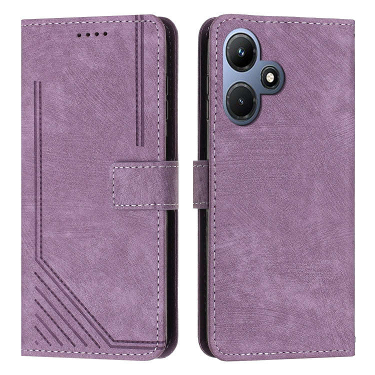For Infinix Hot 30i Skin Feel Stripe Pattern Leather Phone Case with Lanyard(Purple)