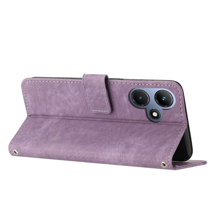 For Infinix Hot 30i Skin Feel Stripe Pattern Leather Phone Case with Lanyard(Purple)