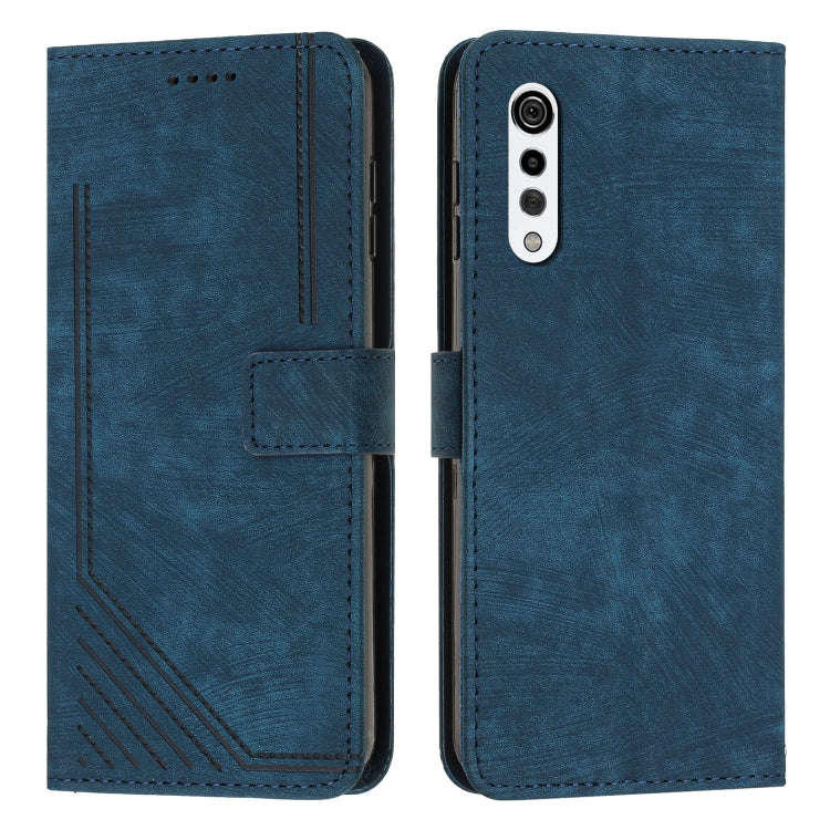 For LG Velvet/Velvet 5G Skin Feel Stripe Pattern Leather Phone Case with Lanyard(Blue)